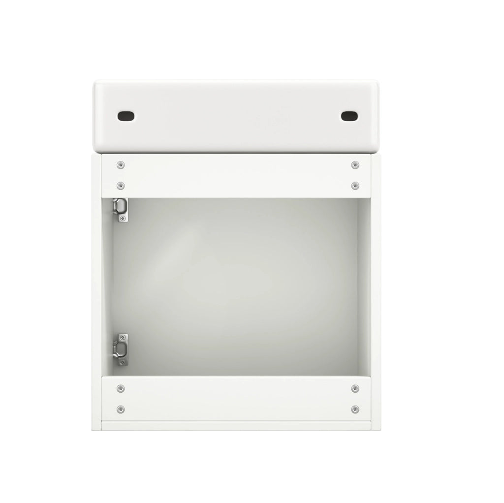 Mobile bagno bianco con lavabo in ceramica e anta soft-close
