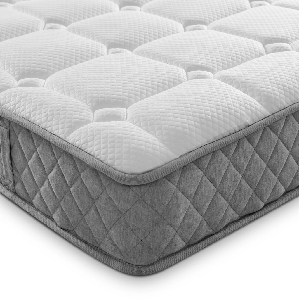Letto imbottito 140x200 cm beige con materasso, LED, USB e contenitore