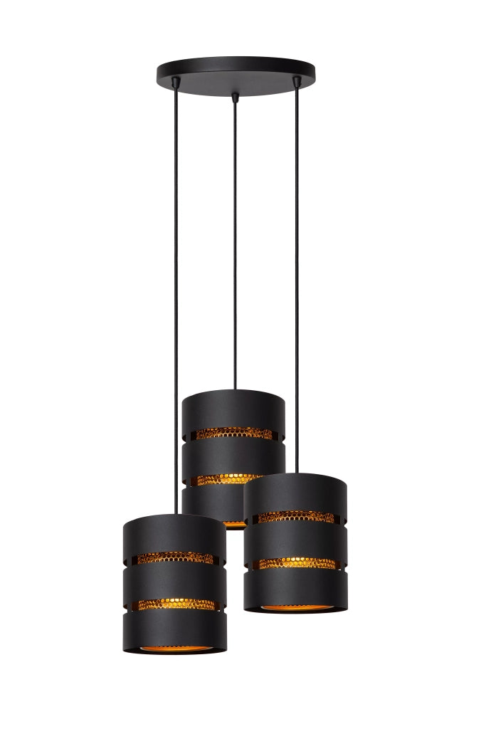 Lampadario tondo moderno nero/oro ROSAS 3xE27 Lucide