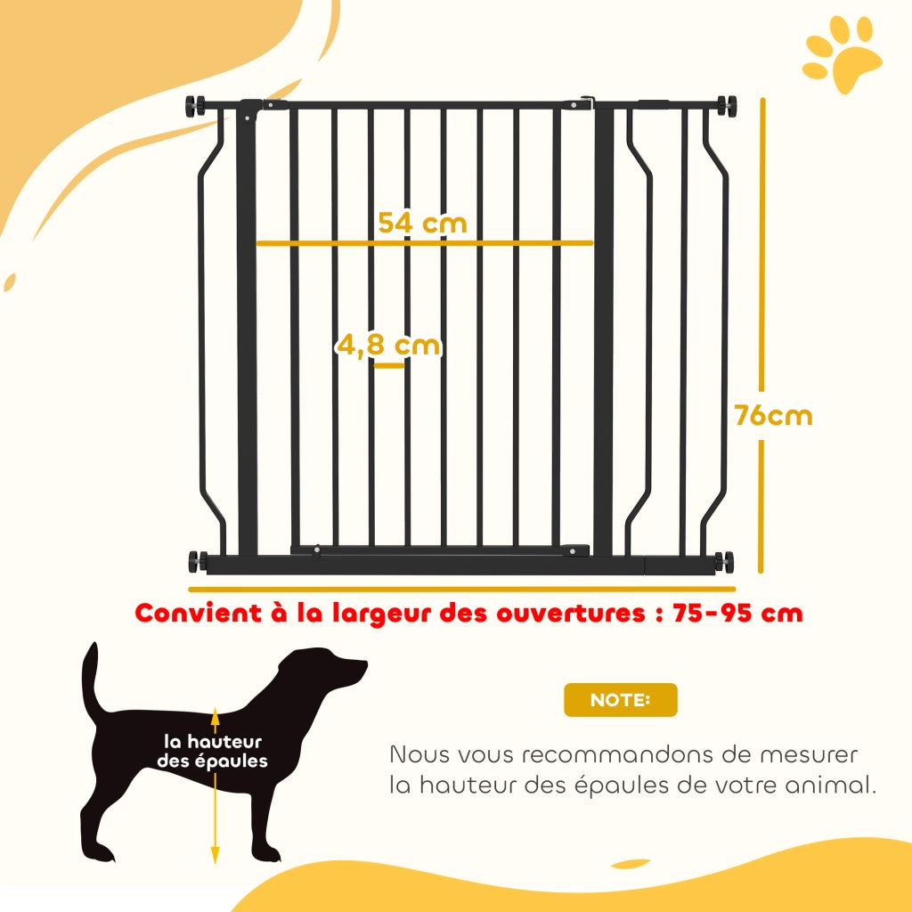Cancelletto di Sicurezza per Animali Domestici ¨C Xylo ¨C Regolabile 75-95cm Acciaio ABS Nero