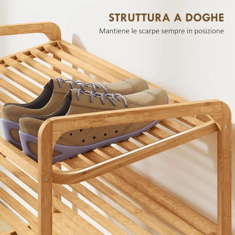 SCAFFALE SCARPIERA A 3 LIVELLI PER 12 SCARPE CON RIPIANI A DOGHE IN BAMB¨, 76X33X50.8 CM, COLORE LEGNO