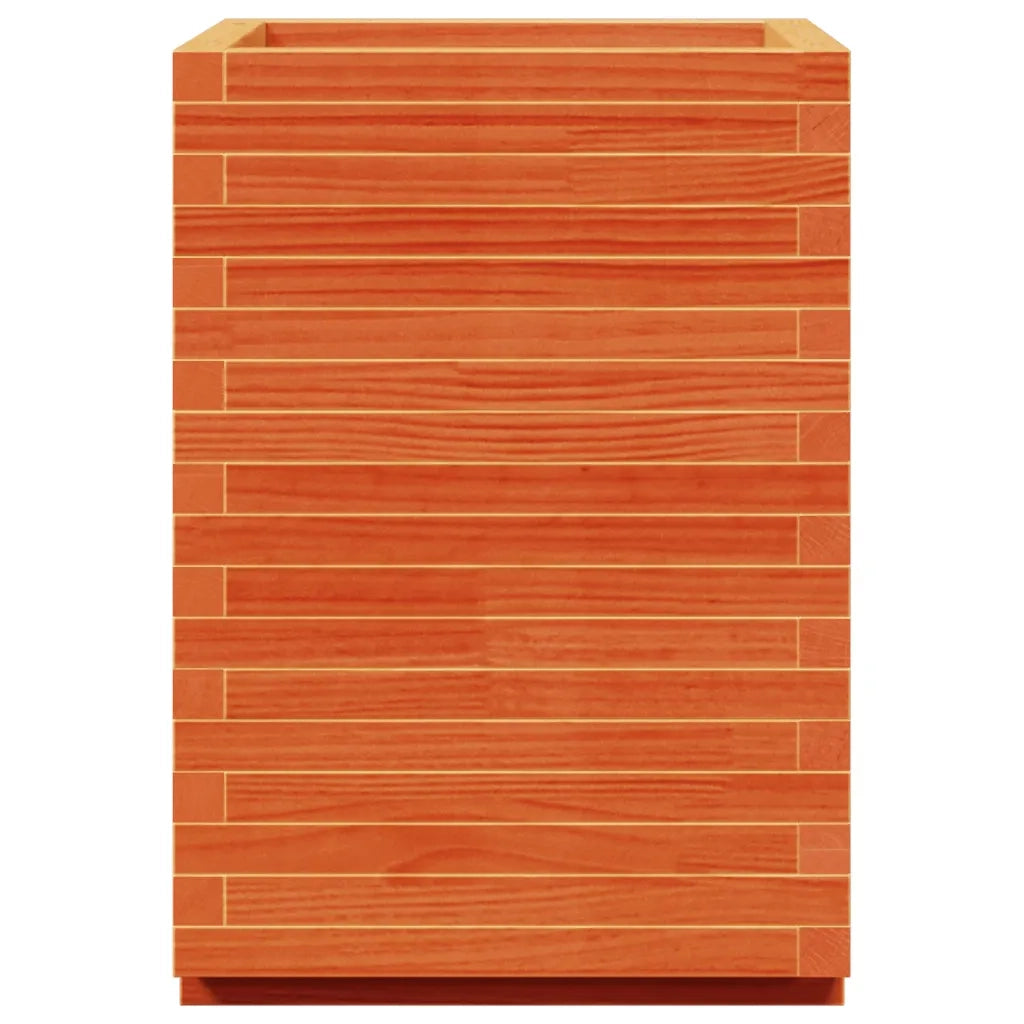 Fioriera | Cassetta per fiori | Vaso Giardino Marrone Cera 50x50x72,5cm Legno Massello Pino