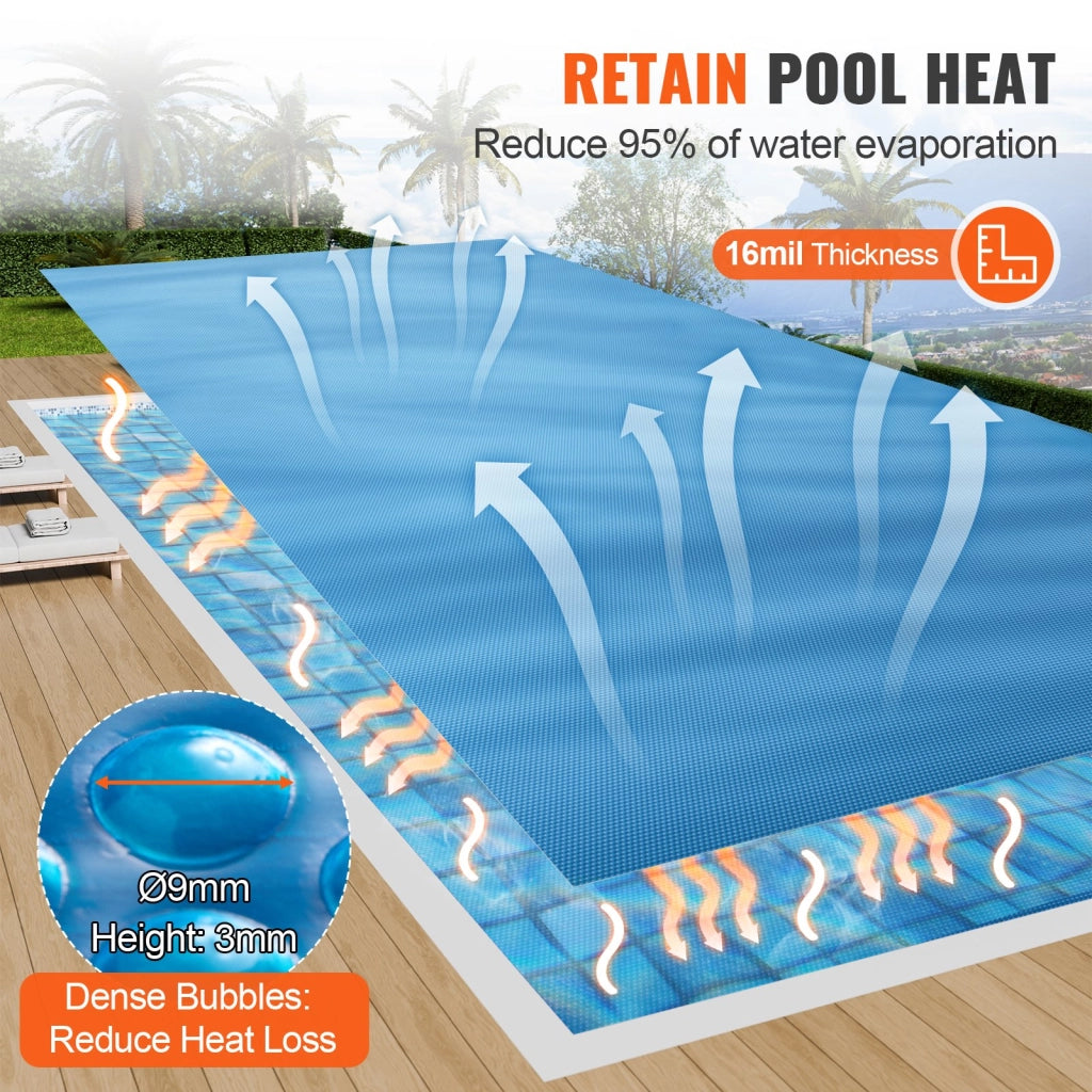Copertura solare per piscina rettangolare 10,97 x 5,49 m, telo termico PE blu spessore 0,4 mm per riscaldamento acqua e protezione piscina