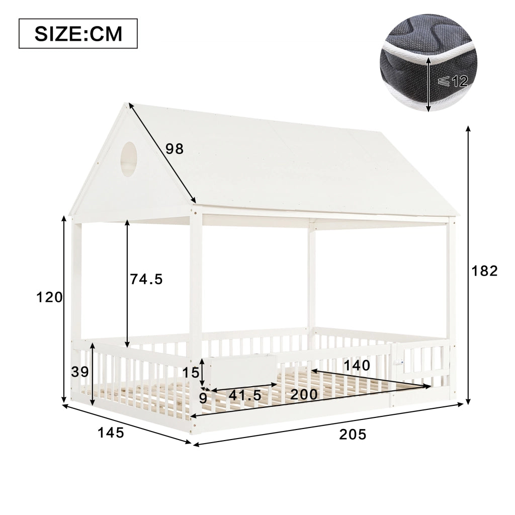 Letto singolo per bambini 140 × 200 cm con tende bianche vano contenitore e rete a doghe in legno bianco