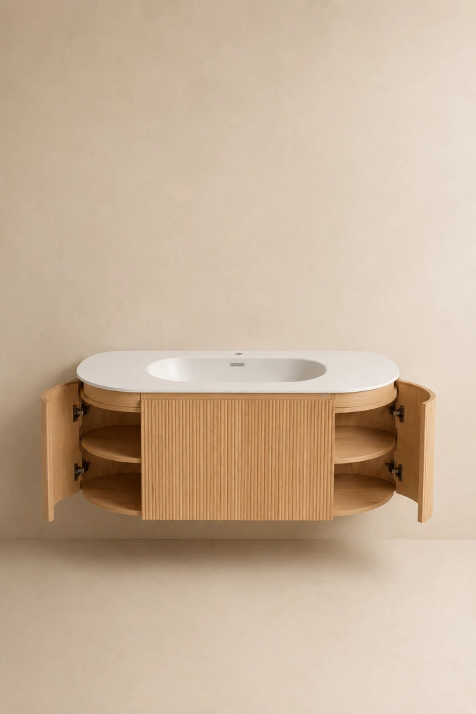 Limpido Design Base 120 cm Legno Rovere Lavabo Specchio retro illuminato
