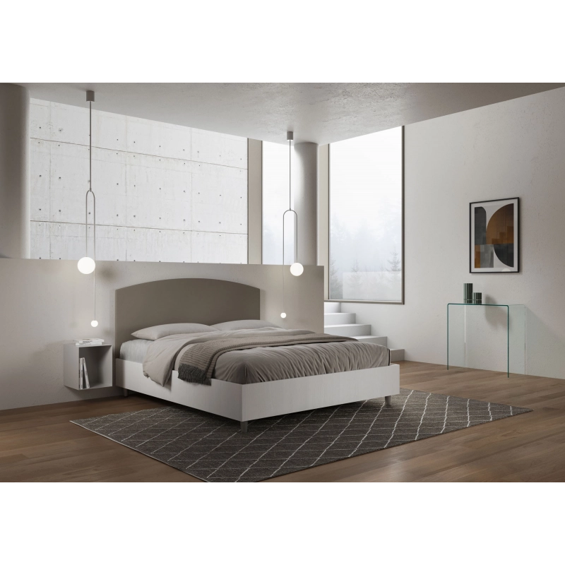 Letto Matrimoniale 160x200 cm struttura bianco frassino testata Antilia - Similpelle,Cappuccino,Contenitore