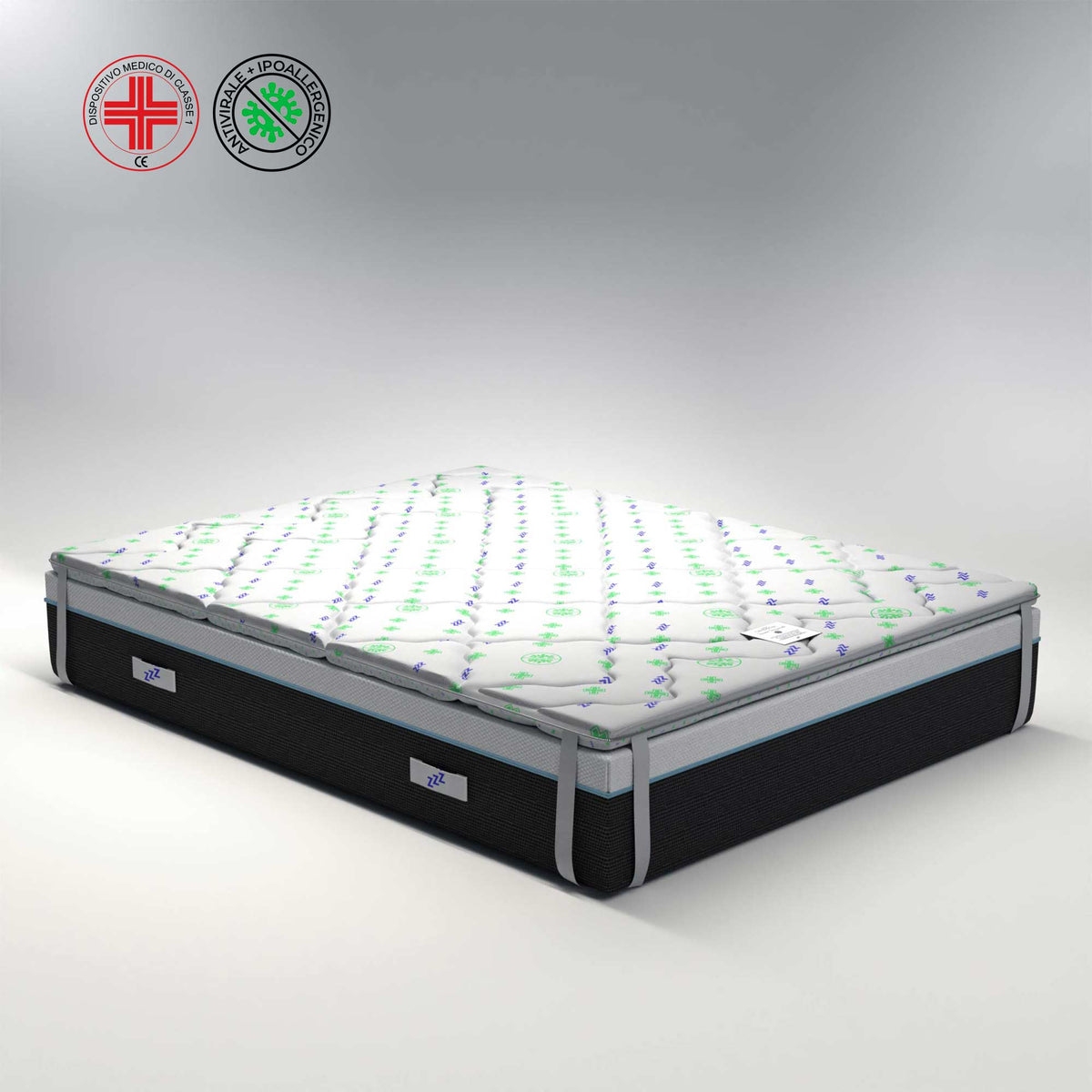 Topper singolo antivirale 90x200cm; Memory foam alto 5 cm; Stop ai batteri; lavabile; Fibra super soft; detraibile