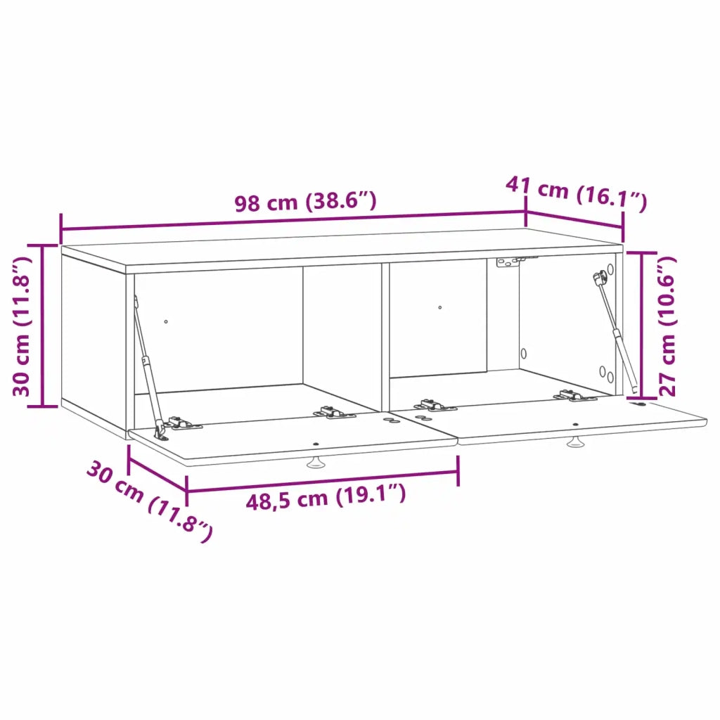 Mobile TV da Muro | Armadietto TV | Mobile Porta TV 98 x 41 x 30 cm Bianco Lucido