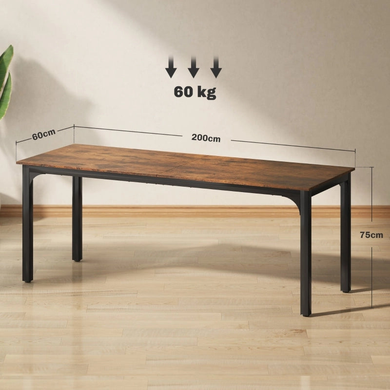 Scrivania dritta per computer con piano ampio struttura in acciaio e pannello truciolare marrone rustico 200 × 60 × 75 cm