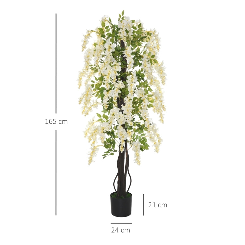 Pianta artificiale di glicine bianco con vaso e base in cemento per interni ed esterni Ø 24 × 165 cm