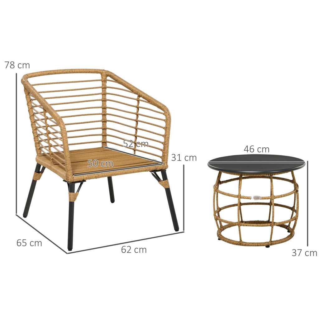 Set da bistrot 3 pezzi con cuscini in rattan PE sabbia