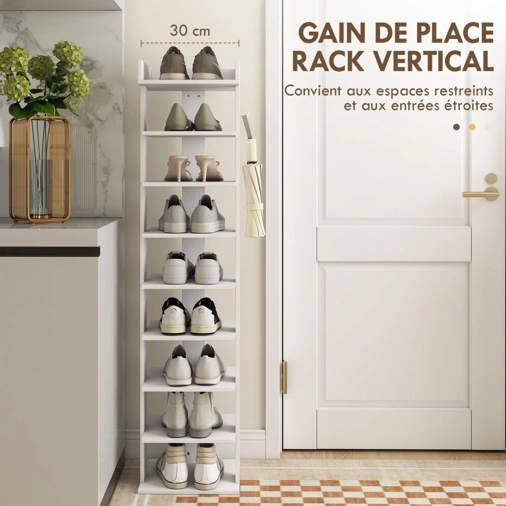 Scarpiere a 9 livelli con ripiano superiore e 2 ganci ¨C Minimal ¨C bianco 30x30x128,4cm