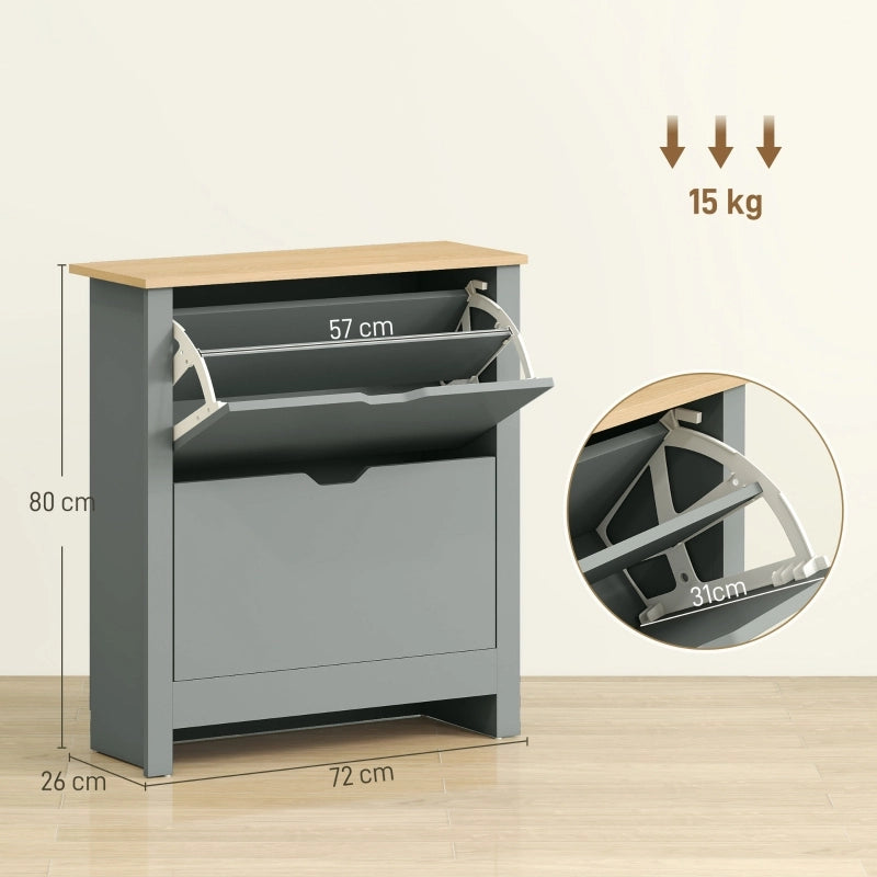 Scarpiera con 2 cassetti ribaltabili per fino a 12 paia di scarpe; pannello in legno; grigio chiaro; 72 × 26 × 80 cm