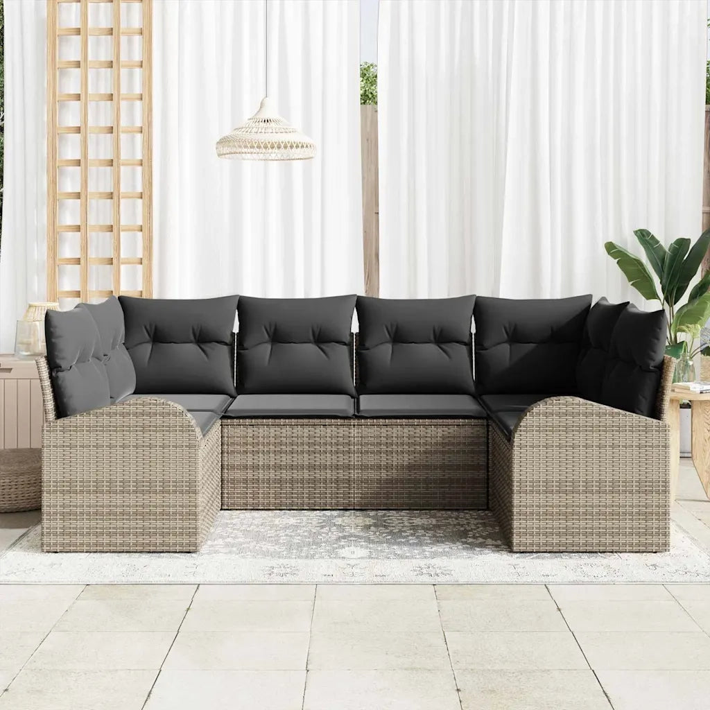 Set Divano da Giardino con cuscino 6 pcs Grigio polyrattan