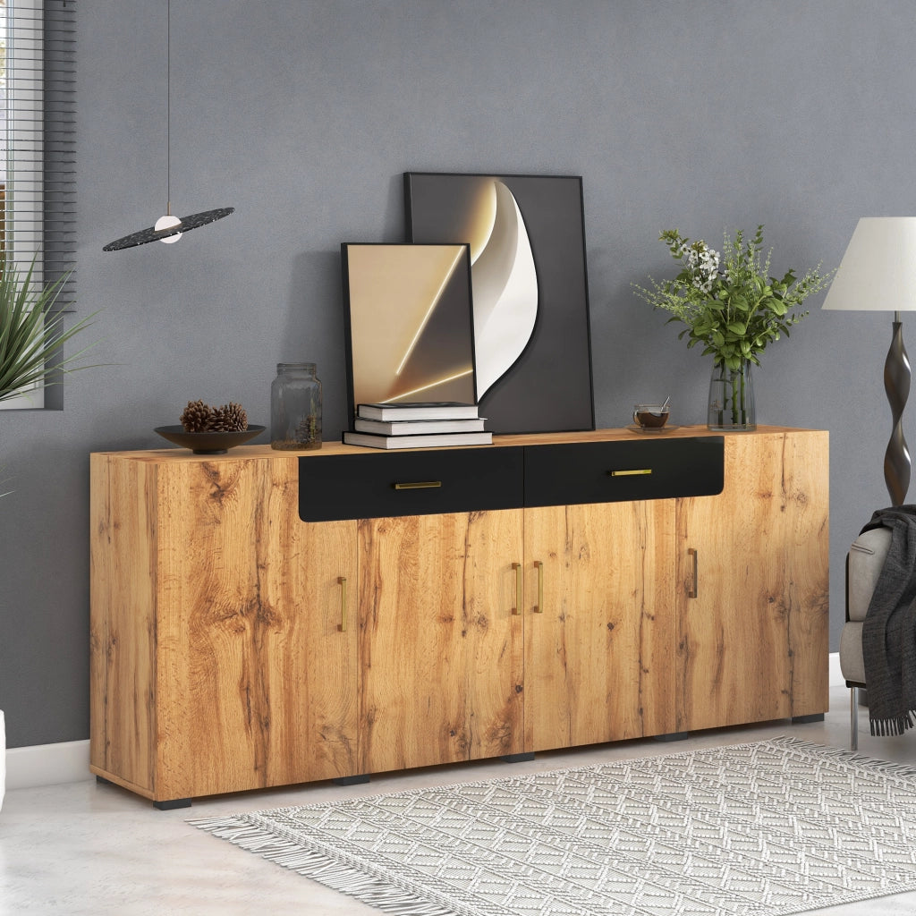 Credenza; 208x39;5x80 cm; con 4 ante; marrone