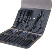 Kit di Manicure e Pedicure Professionale - 16-in-1 Strumento per Tagliare le Unghie in Acciaio Inox - Set di Cura con Custodia in Pelle Luxe (Nero)