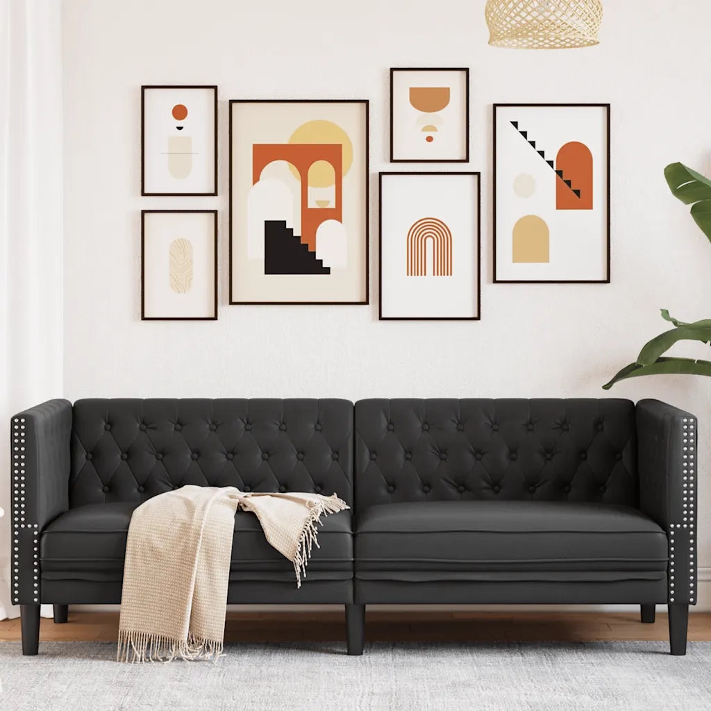 Divano Chesterfield a 3 Posti-Sofa 3 Posti-Divanetto Nero in Similpelle