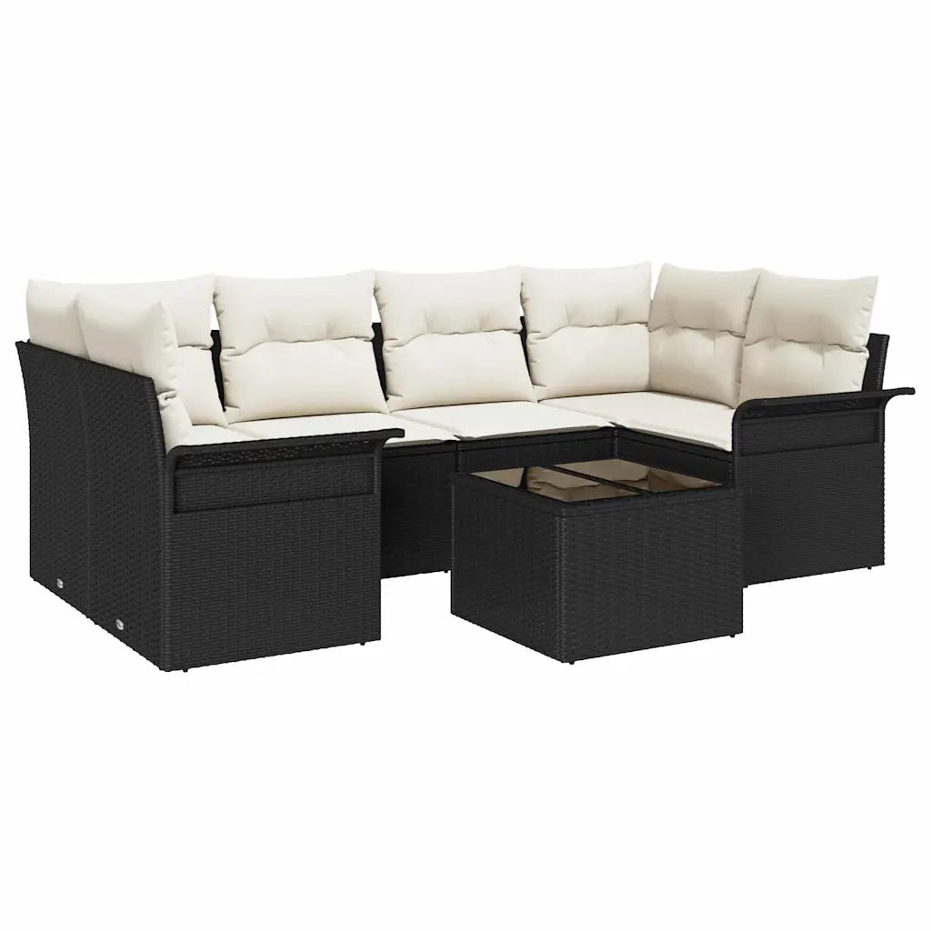 Set Divano da Giardino con cuscino 7 pcs Nero polyrattan 3345257