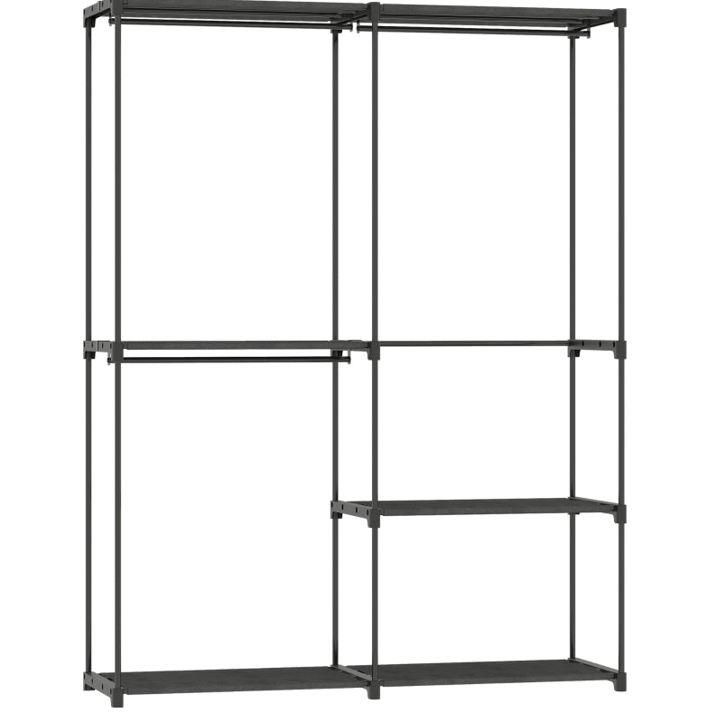Appendiabiti 142x43x185 cm in metallo nero con 4 ripiani, senza fissaggio