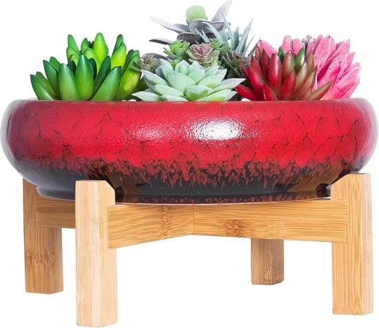 Pialla per Bonsai - Vaschetta per Cactus - 1 pezzo - Rosso - Ceramico - 25,4 cm