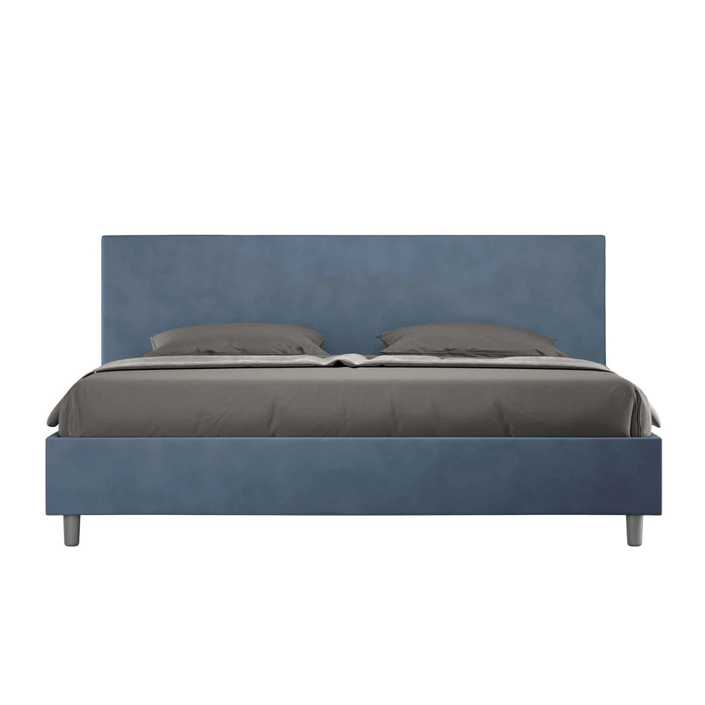 BS COM Letto matrimoniale king size contenitore imbottito 200x210 microfibra blu