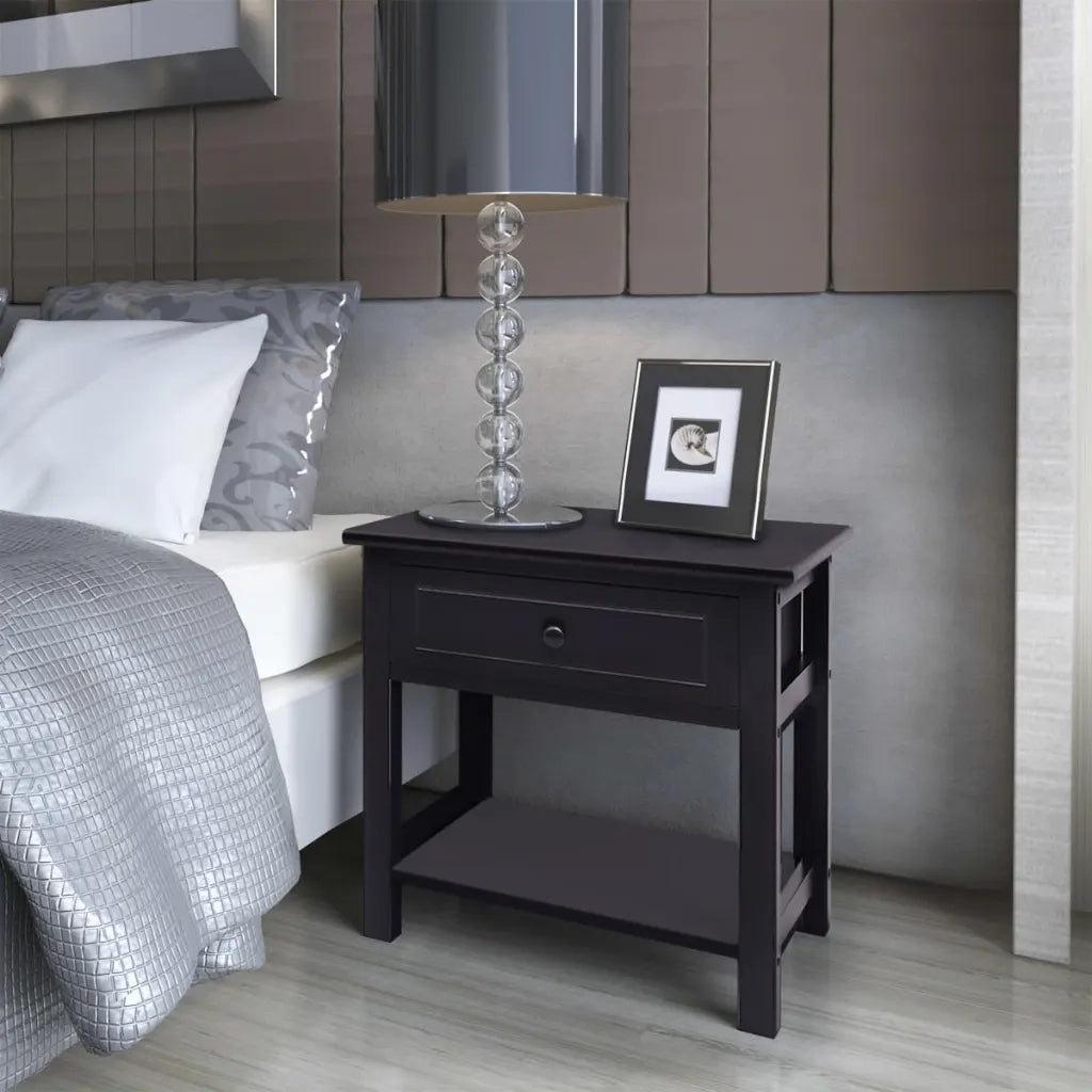 Comodino | Armadio da Notte | Mobiletto da notte in Legno Nero