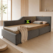Letto contenitore 90 × 200 cm con rete a doghe idraulica rivestito in velluto grigio con luce da lettura USB-C