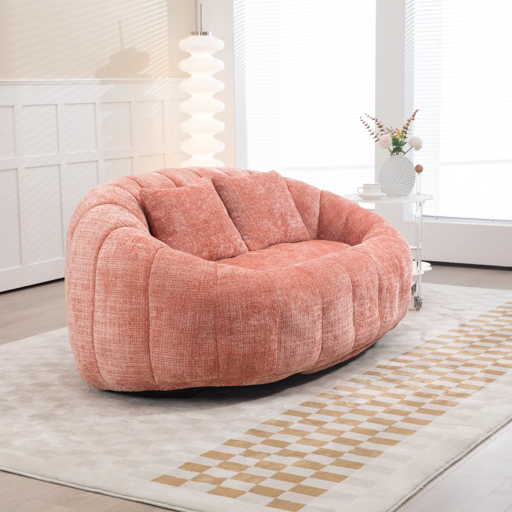 Divano da terra in ciniglia rosa; poltrona a sacco per adulti e bambini; 150x95x63 cm