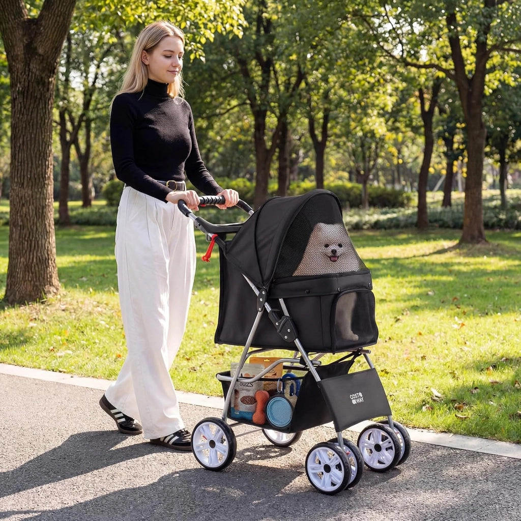 Passeggino per Cani Piccoli Pieghevole Facile, Nero
Carrozzina per Cani e Gatti fino a 15 kg con Rete Traspirante e Copertura Impermeabile per Viaggio