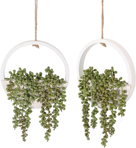 Decorazioni per muro - piante artificiali appese - 2 pezzi - verde - plastica - 30 cm