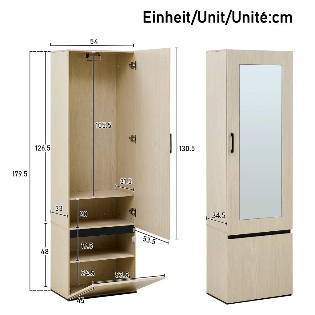 ARMADIO Guardaroba con specchio e panca 2 in 1, MDF colore legno