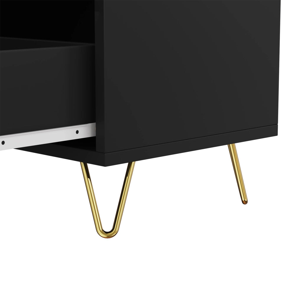 Credenza moderna con 6 cassetti e superficie ondulata, per soggiorno e sala da pranzo, nero e oro, 120 × 40 × 77 cm