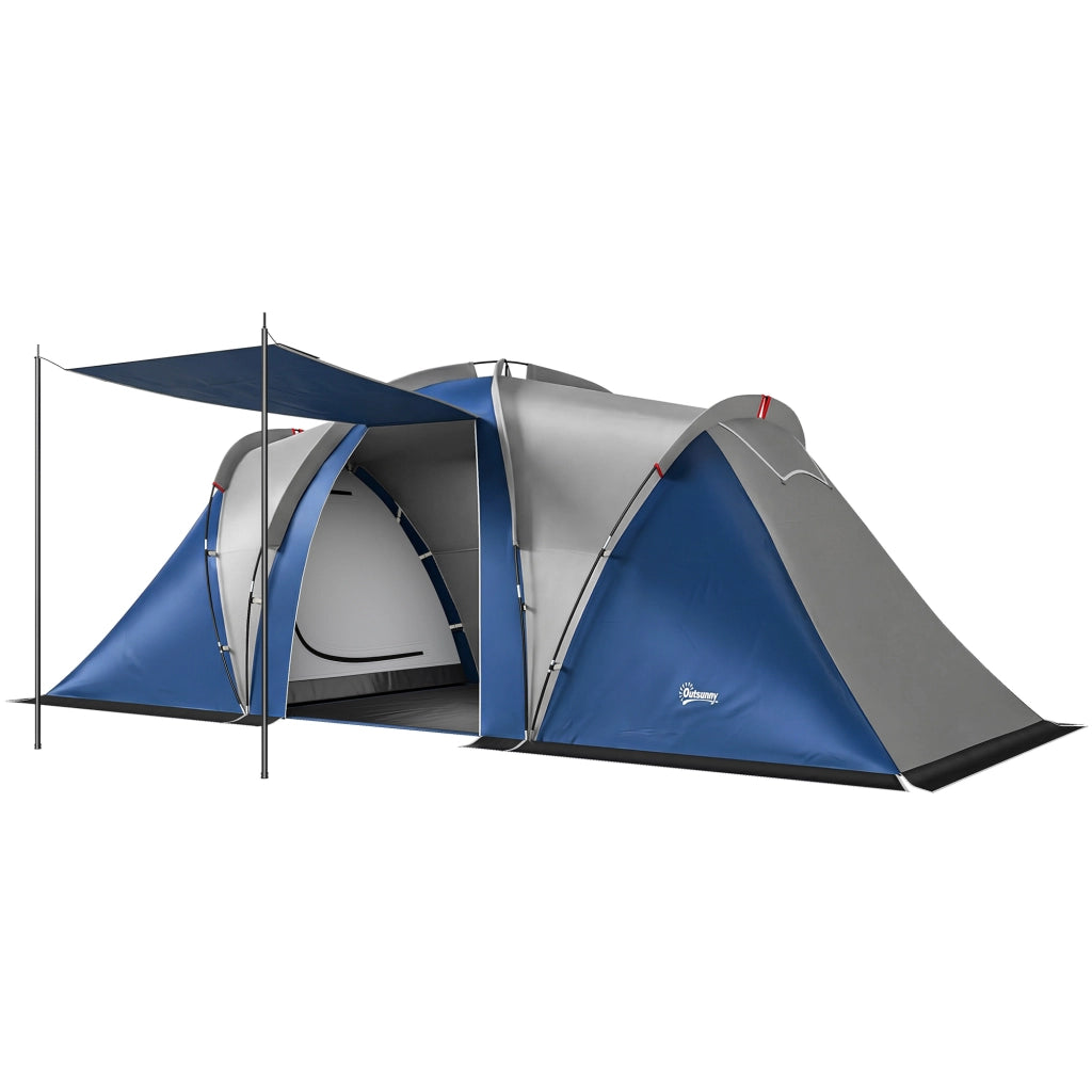 Tenda da Campeggio a Tunnel Familiare 4-5 Persone Blu Doppio Strato con 2 Camere Soggiorno Impermeabile 3000 mm per Giardino
