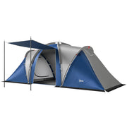 Tenda da Campeggio a Tunnel Familiare 4-5 Persone Blu Doppio Strato con 2 Camere Soggiorno Impermeabile 3000 mm per Giardino