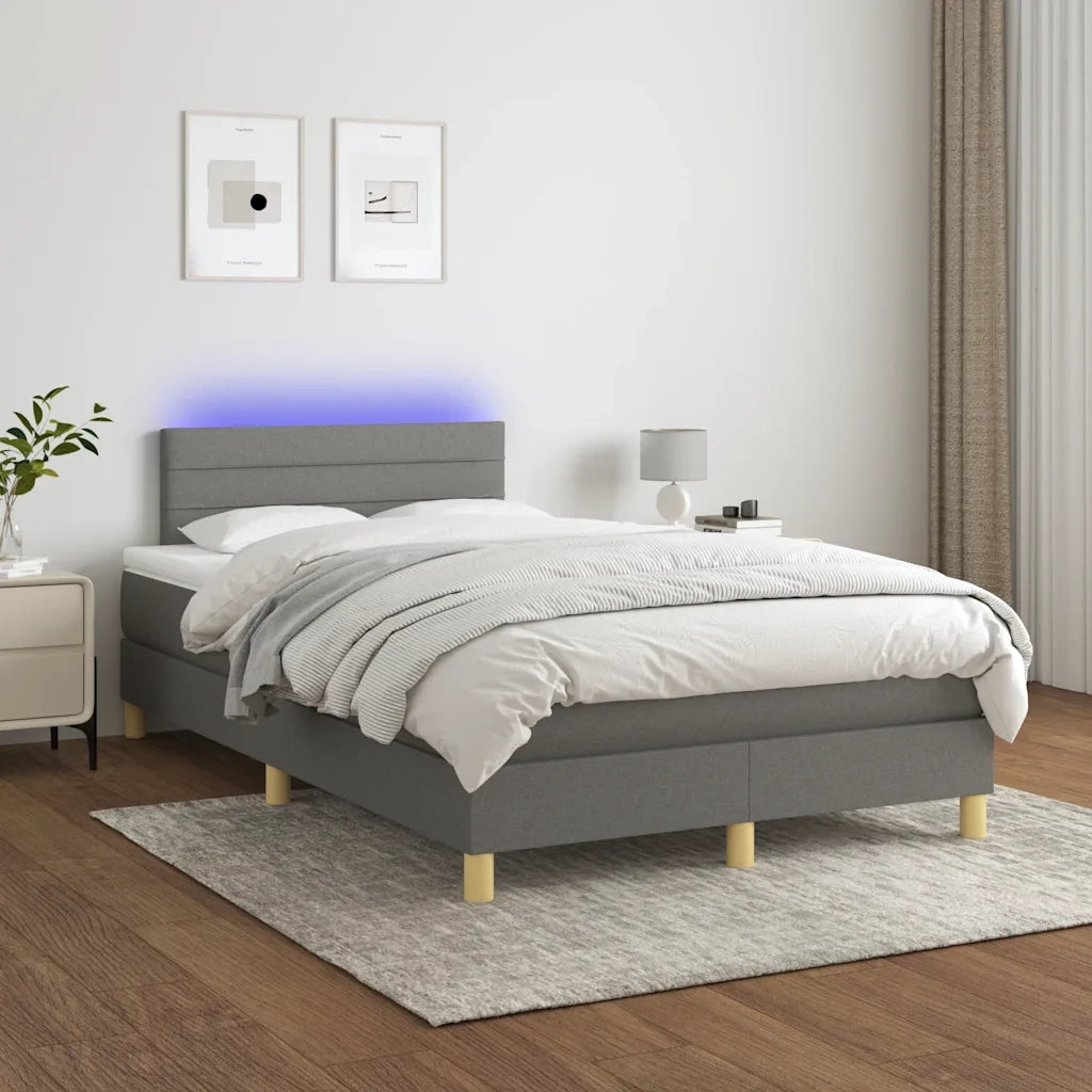 Letto a Molle Materasso e LED Grigio Scuro 120x190cm in Tessuto 3270096