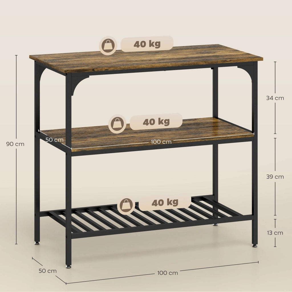 Scaffale da Cucina Rustico a 3 Ripiani ¨C Minimal ¨C Marrone e Nero