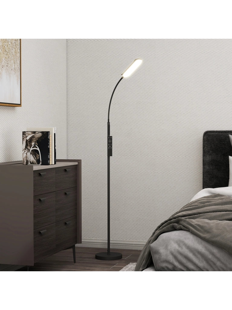 LED Stehlampe Dimmbar, Fernbedienung, 360° Schwanenhals, Schwarz