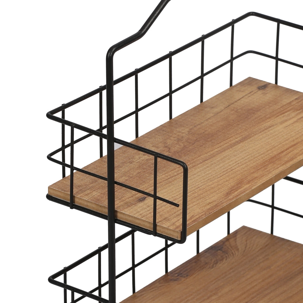 Scaffale Autoportante 'Sallingsund' Organizzatore Decorativa in Metallo con 2 Ripiani in MDF Portaoggetti per Bagno Cucina - Nero / Effetto Legno [en.casa]