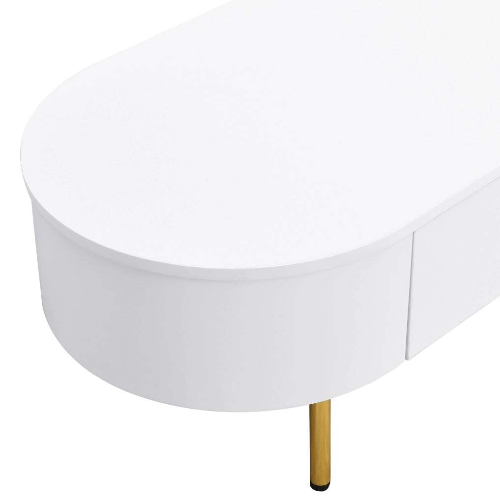 Set tavolino da caffè e mobile TV con cassetti; MDF; bianco e oro