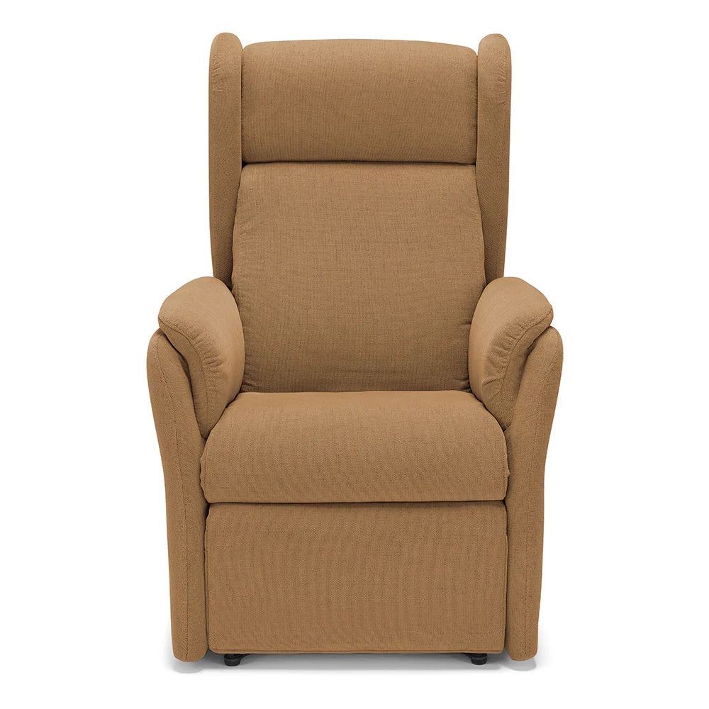 Poltrona relax elettrica FIRENZE MADE IN ITALY per anziani e disabili, 2 motori, 4 ruote, tessuto antimacchia, colore Mango
