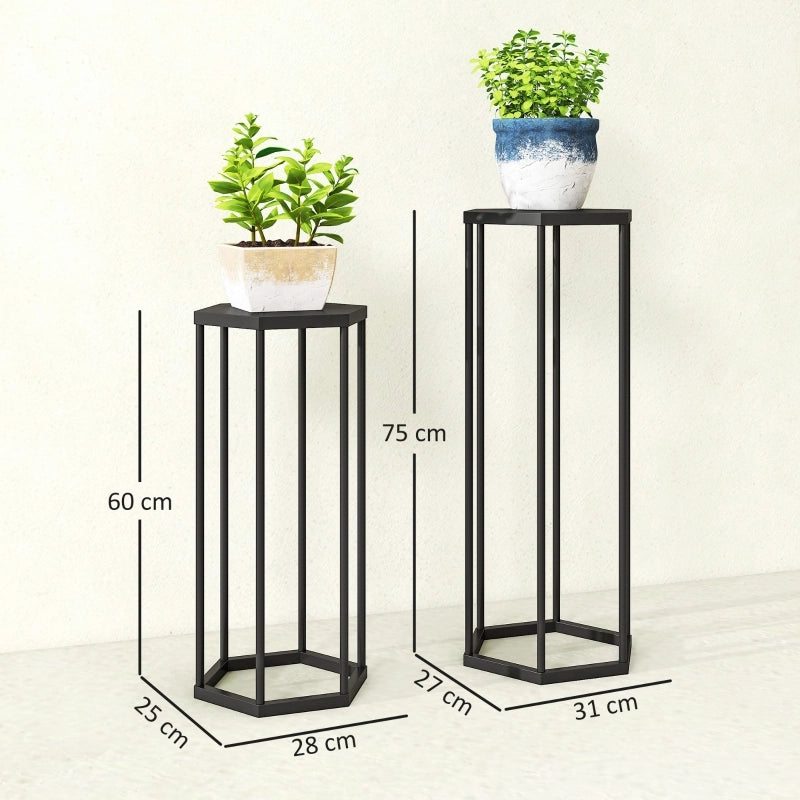 PORTA PIANTE Set da 2 pezzi 75/60 cm Metallo Nero