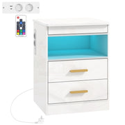 Comodino con stazione di ricarica RGB LED 45x40x59 cm bianco lucido