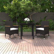 Set da Pranzo per Giardino 3 pz con Cuscini Polyrattan e Vetro 3099769