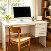 Scrivania da ufficio in legno bianco con 3 cassetti e piano di 120x60 cm