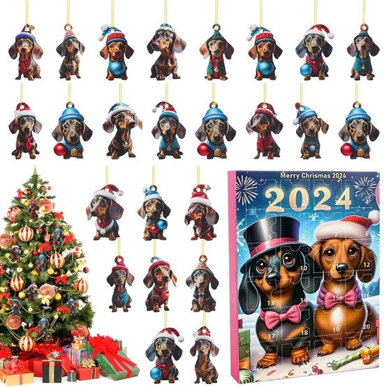 Decorazione di Natale per Albero - Calendario dell'Avvento 2024 - 24 Giorni - Pupazzo da Appendere - Sostegno a 2D in Acrilico - Ideale per Bambini - Facile da Utilizzare