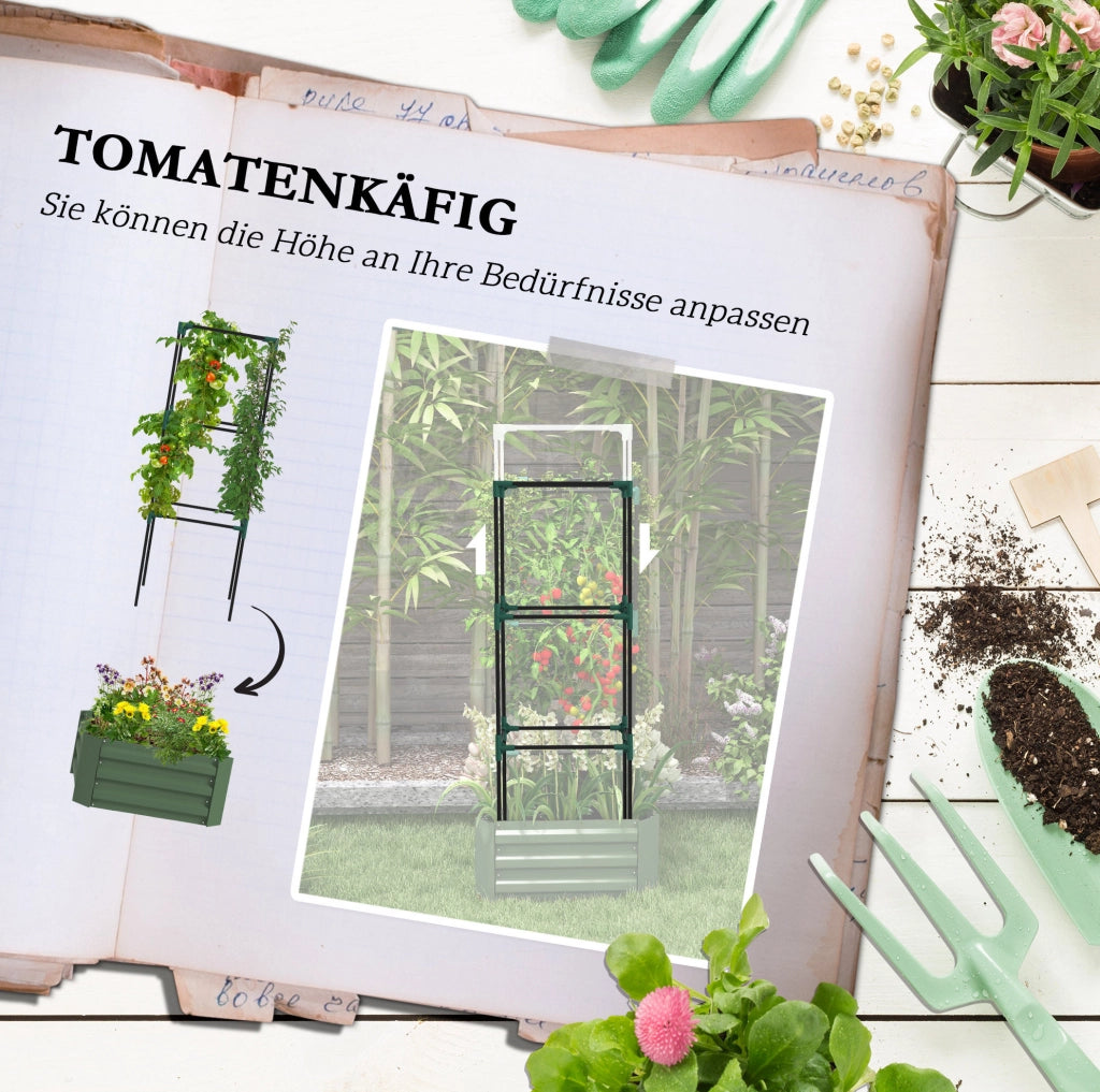 Letto rialzato con supporto per piante in acciaio zincato verde, vaso da fiori e orto per giardino e balcone