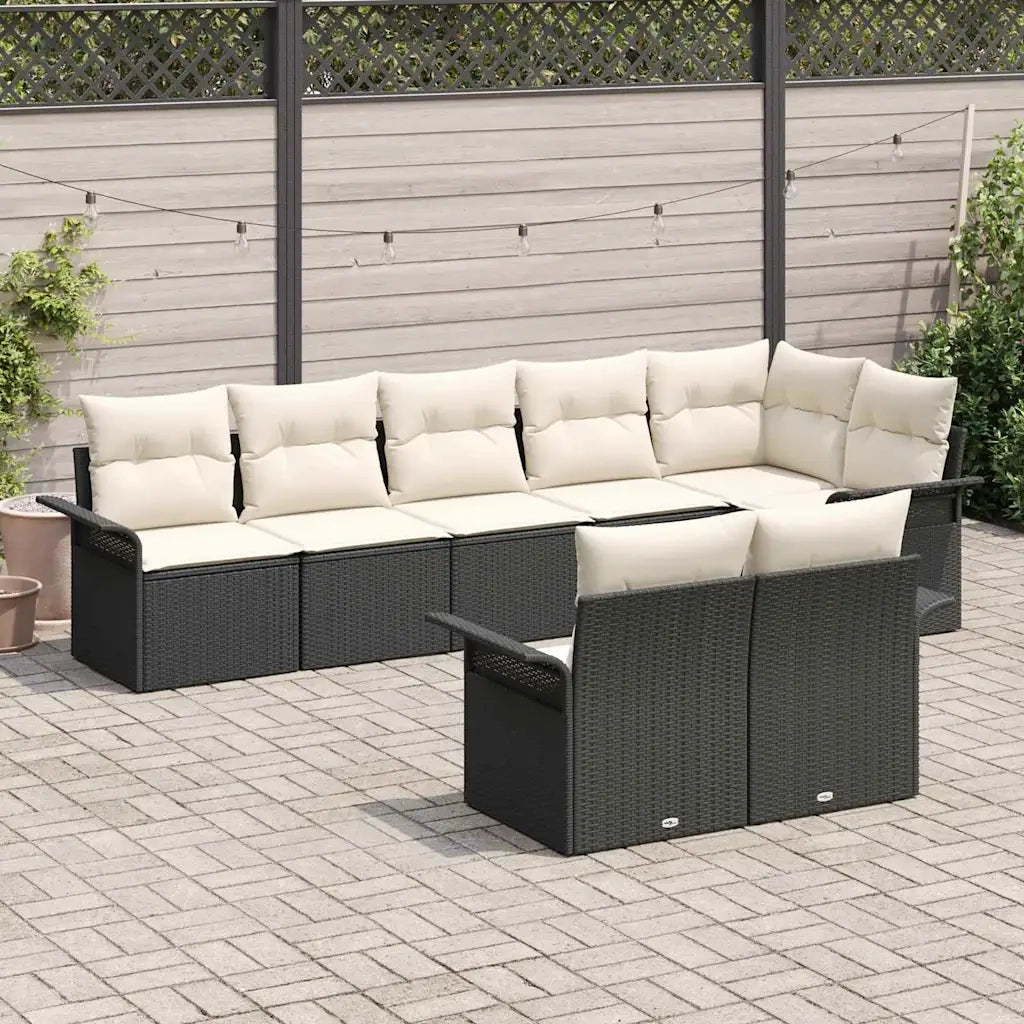 Set Divano da Giardino con archiviazione 8 pcs Nero polyrattan