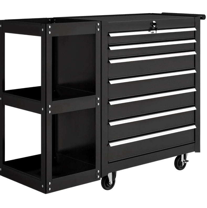 Carrello da officina 96x33,5x75 cm in acciaio nero, 7 cassetti, salvaspazio –