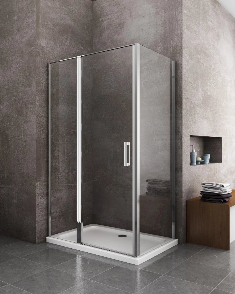 Box doccia angolare parete fissa e porta battente e fisso in linea vetro 6 mm reversibile Misura Fisso 64-67 porta 117-120 (35+65)