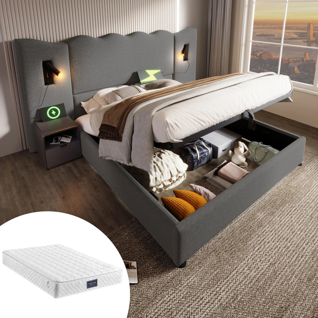 Letto matrimoniale contenitore grigio 160x200 con sollevamento idraulico